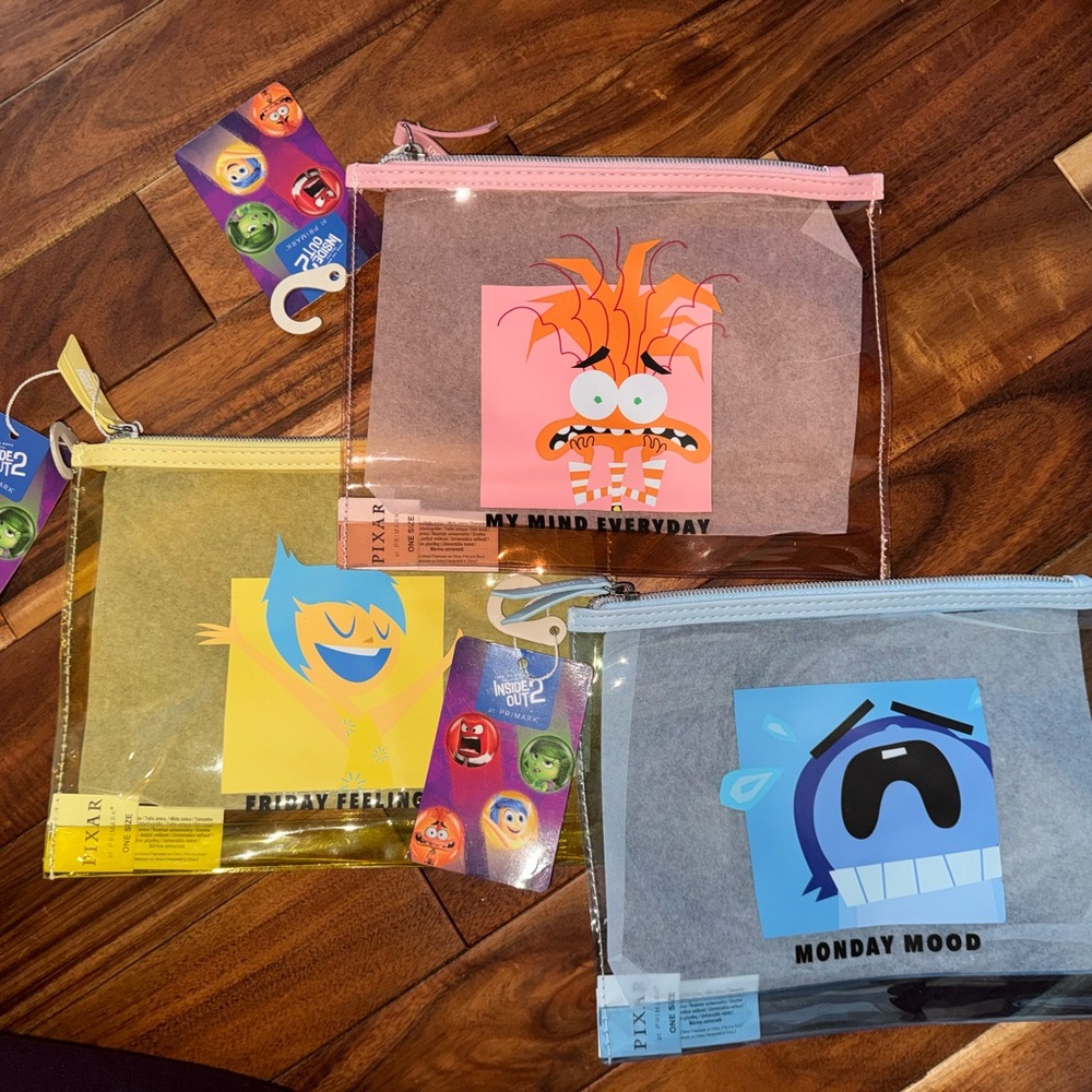 Primark Pixar Kids Zipper Pouch Set - Pink, Yellow, Gray
